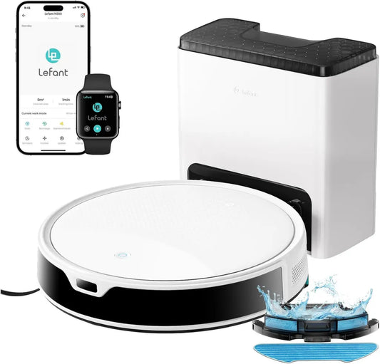 Lefant M350 Saugroboter mit Absaugstation, flaches Design, No-Go-Zone und Wischfunktion, 6000Pa Saugleistung, ideal für Tierhaare und verschiedene Bodenarten