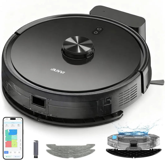 Livvi 2-in-1 Staubsaugerroboter und Wischmopp, 5000Pa Saugleistung, Laser-Navigation, Intelligente Karten, 120 Min Laufzeit, App- und Sprachsteuerung, Automatisches Aufladen für Haustiere & Hartböden
