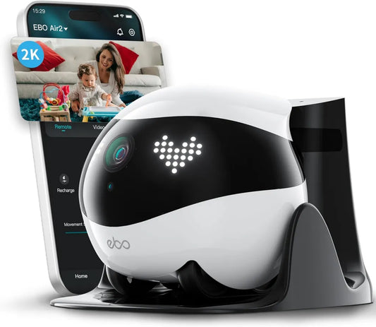 Enabot EBO Air 2 Familien-Roboter 2K mit Intelligenter Überwachung & Selbstaufladung, Heim-Patrouillen-Kamera für Haustiere mit Nachtsicht & 2-Wege-Audio (Weiß)