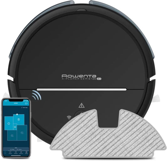 Rowenta RR7875 X-PLORER Serie 120 Saugroboter mit KI und Laser-Navigation, App-Steuerung, Saugen und Wischen, Schwarz