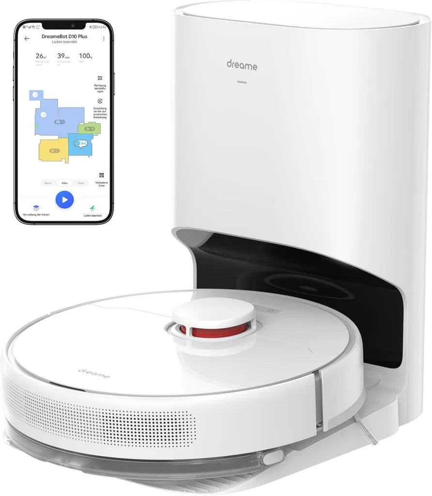 Dreame D10 Plus Saugroboter mit automatischer Entleerung, 4000Pa Saugleistung, LiDAR-Navigation, 170 Min. Laufzeit, App-Steuerung, ideal für Haustiere und Teppiche, Weiß