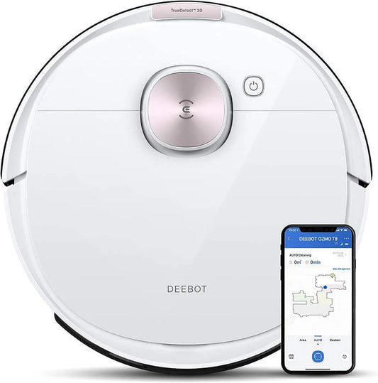 ECOVACS DEEBOT OZMO T8 Saug- und Wischroboter, intelligente Navigation, App-Steuerung, kompatibel mit Alexa, Weiß