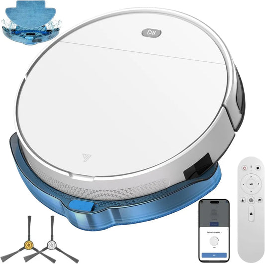 Intelligenter Saugroboter mit 5500 Pa Wischfunktion, 2-in-1, APP/Alexa Steuerung, Selbstladend, 120 Min Laufzeit, Ultraflach 7,8CM, Ideal für Tierhaare, 2.4GHz WLAN, Weiß