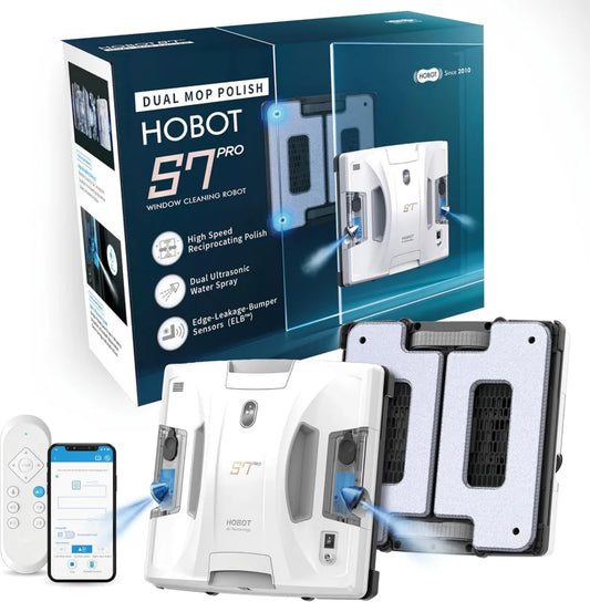 HOBOT S7 Pro Fensterreinigungsroboter mit Dual-Mopp und Ultraschall-Sprühfunktion, 4800Pa Saugleistung, App- und Fernbedienung, geeignet für alle Glasarten