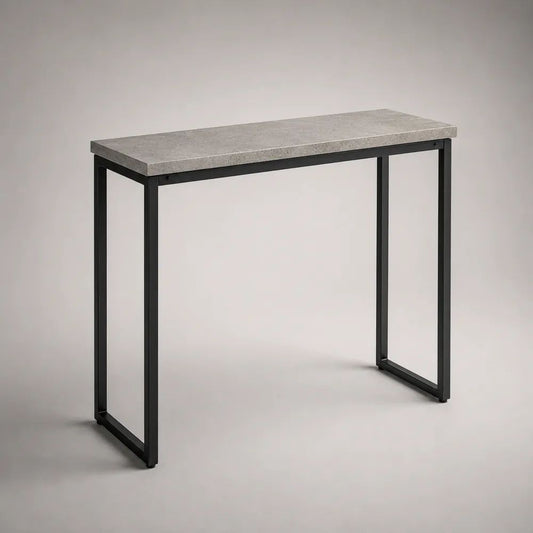 Rechteckiger Konsolentisch mit MDF-Platte in Betonoptik und Stahlgestell, Grau/Schwarz, 100 × 30 × 80 cm