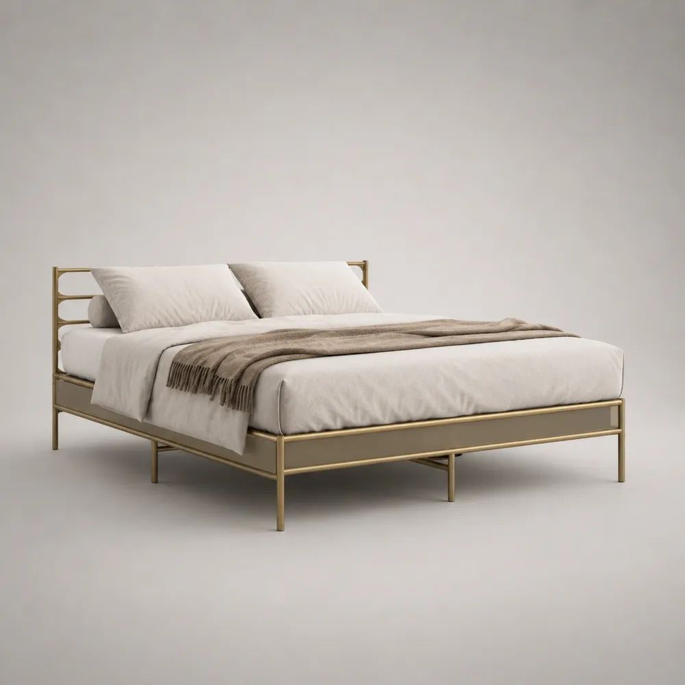 Metallbett aus pulverbeschichtetem Stahl, Gold, Liegefläche 160 × 200 cm, Außenmaß 208 × 168 × 90 cm