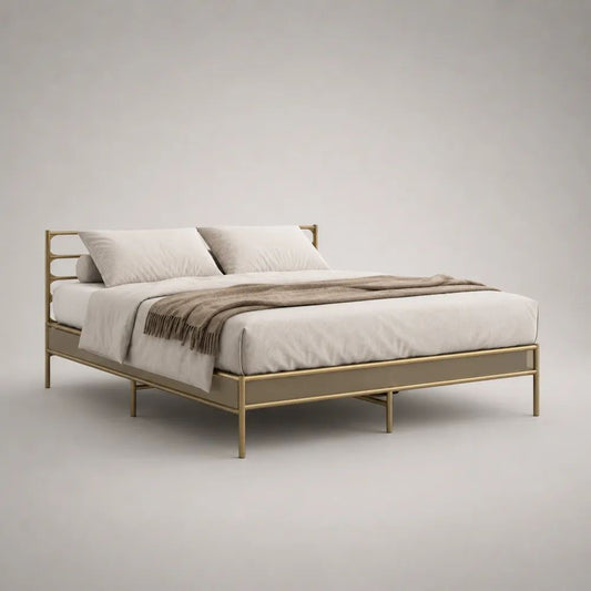 Metallbett aus pulverbeschichtetem Stahl, Gold, Liegefläche 160 × 200 cm, Außenmaß 208 × 168 × 90 cm