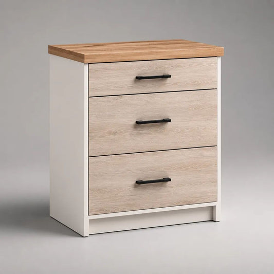 Küchenunterschrank aus Holz mit Arbeitsplatte und 3 Schubladen, Weiß/Eichefarben/Schwarz, 80 × 50 × 90 cm