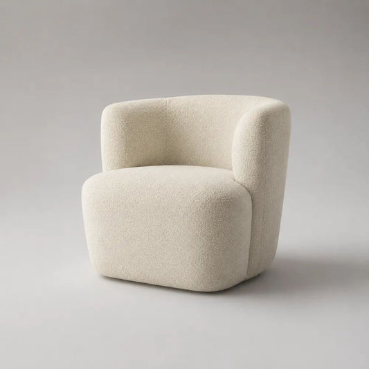 Bouclé-Sessel aus Polyester mit Armlehnen, abgerundete Form, Cremeweiß, 78 × 75 × 73 cm