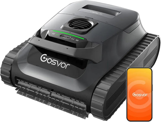 Gosvor Poolroboter für Wand und Boden, 4-in-1 Reinigung, bis 200 Min. Laufzeit, Leichtgewicht 6,9 kg, 3μm Filter, für Pools bis 200 m², Grau