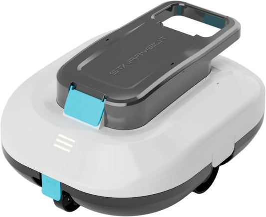 STARRYBOT Automatischer Poolreiniger mit Dualmotor, 15 kPa Saugkraft, Selbstpark-Funktion, LED-Anzeige, für Flachbodenpools bis 84 m² (Weiß)
