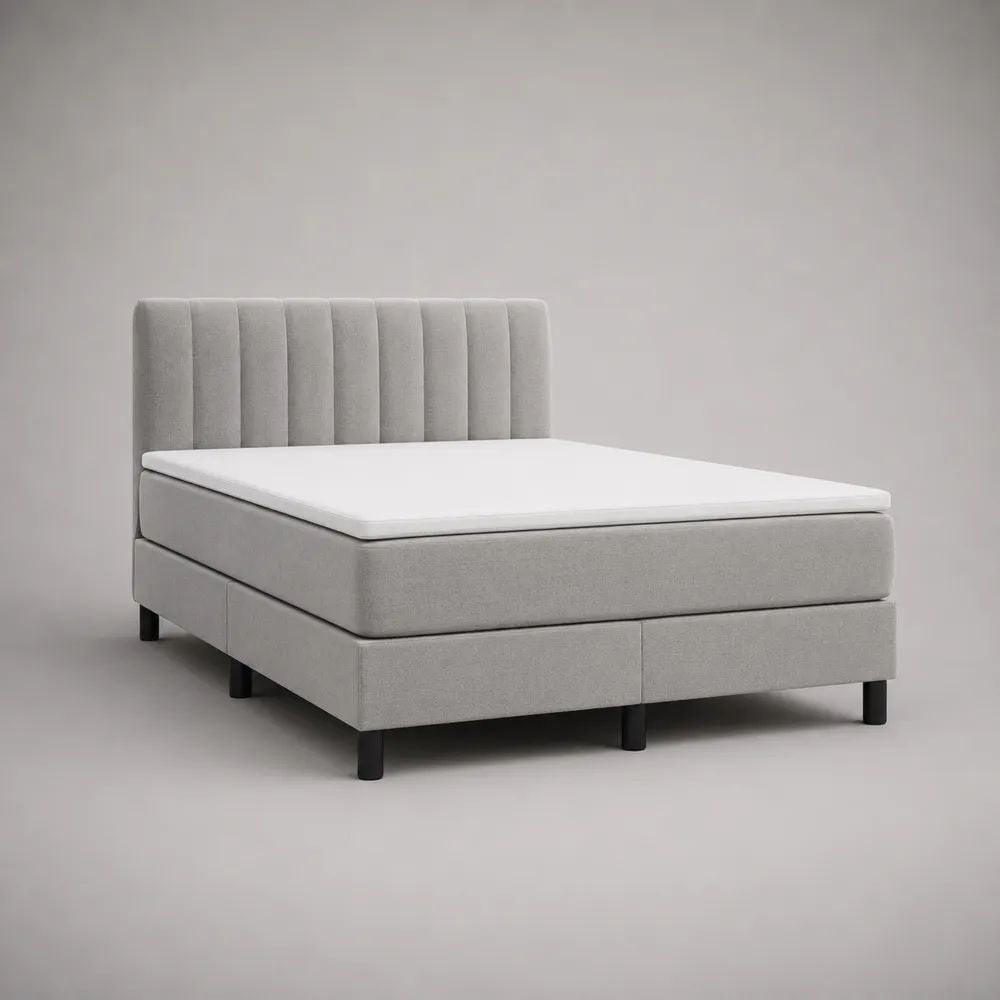 Boxspringbett-Komplettset 180 × 200 cm mit Taschenfederkernmatratze, PU-Schaumtopper und Stoffbezug, Hellgrau