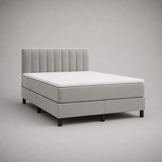 Boxspringbett-Komplettset 180 × 200 cm mit Taschenfederkernmatratze, PU-Schaumtopper und Stoffbezug, Hellgrau