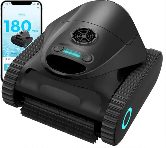 Kabelloser Poolroboter mit App-Steuerung, doppelte Filter und 7 Reinigungsmodi, 180 Minuten Akkulaufzeit, geeignet für Pools bis 150 m², Schwarz