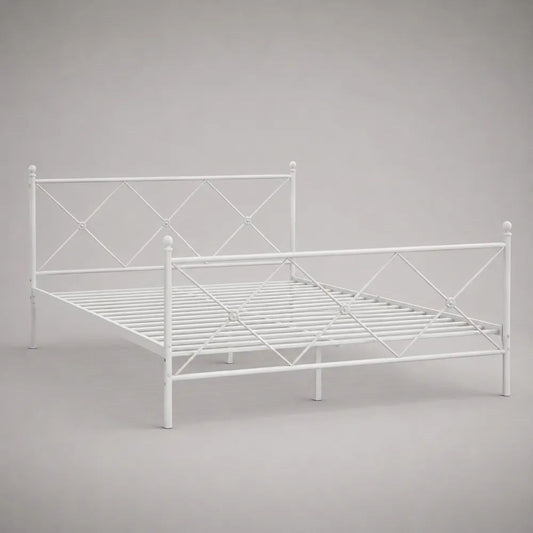 Metallbett 140 x 200 cm, Doppelbett mit Metalllattenrost aus pulverbeschichtetem Stahl, Weiß