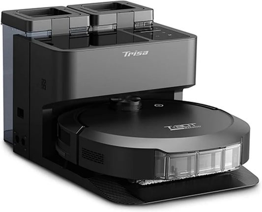 Trisa T-Bot Max Saugroboter mit Wischfunktion und Selbstreinigung – 12.000Pa Leistung, Laser-Navigation, App-Steuerung, 1.5L Staubbeutel – Ideal für Tierhaare und Hartböden