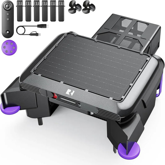 Redkey S500 Solar-Poolroboter, Solarbetriebener Poolskimmer mit 24/7 Oberflächenreinigung, Dualmotoren, Intelligente Hindernisvermeidung, 200µm Feinfiltersystem