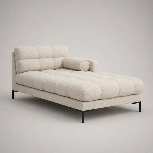 Chaiselongue mit rechter Armlehne aus Polyester-Bouclé, Creme/Schwarz, 170 × 110 × 82 cm