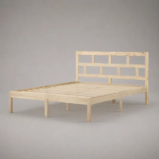 Doppelbett aus massivem Kiefernholz mit Lattenrost, Natur, Liegefläche 160 × 200 cm, Gesamtmaß 206 × 166 × 100 cm