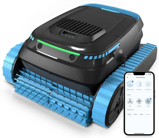 Kabelloser Poolroboter mit App-Steuerung und Intelligenter Navigation, 120 Min Laufzeit, Leistungsstarke Reinigung für Pools bis 170m², Wand- und Bodenreinigung