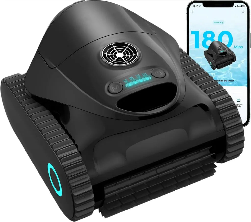 Leistungsstarker Poolroboter mit App-Steuerung und Wandkletterfunktion, 3-fach-Motor, 180 Min Laufzeit, für große Pools bis 150 m², Mattschwarz
