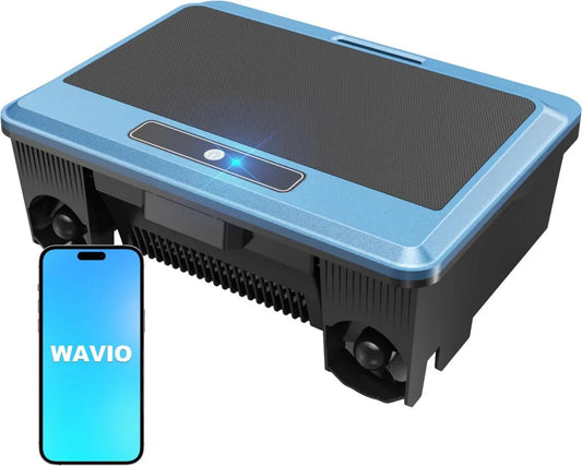 Solarbetriebener Poolroboter WAVIO 2026 F1T mit App-Steuerung, Dual-Ladeoptionen, intelligenter Hindernisvermeidung und Dauereinsatz, ideal für Aufstellpools, Blau
