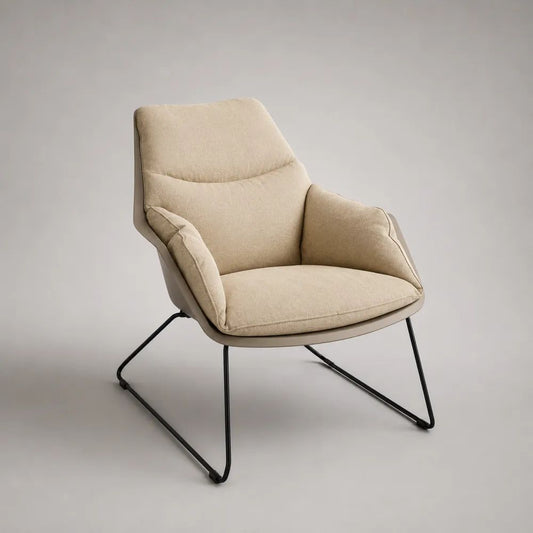 Hochlehnsessel aus Stoff mit Metallgestell, Beige/Schwarz, 77 × 82 × 85 cm