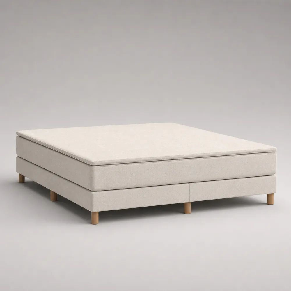 Boxspringbett ohne Kopfteil mit Topper und Taschenfederkern, Beige/Natur, Liegefläche 180 x 200 cm, Höhe 58 cm