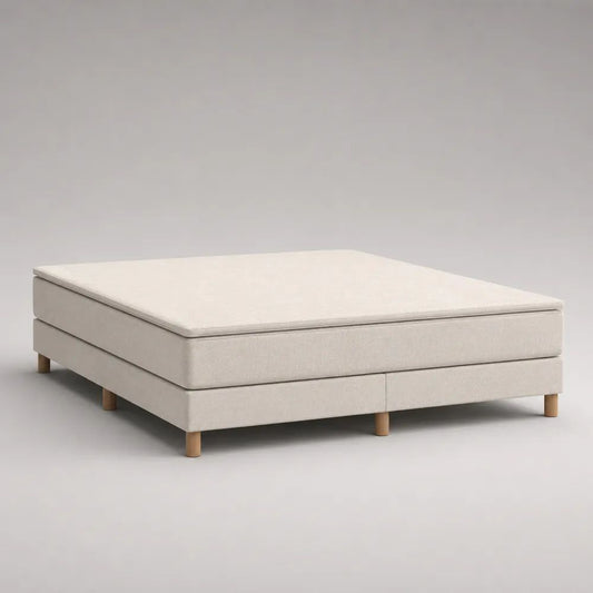 Boxspringbett ohne Kopfteil mit Topper und Taschenfederkern, Beige/Natur, Liegefläche 180 x 200 cm, Höhe 58 cm